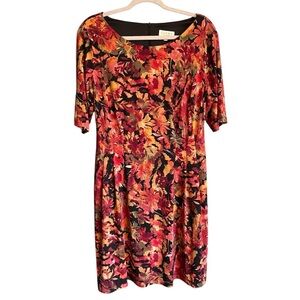 Laura Petite-Size 14-Floral Multicolor Dress-Zipper Back-Pockets-3/4 Sleeves